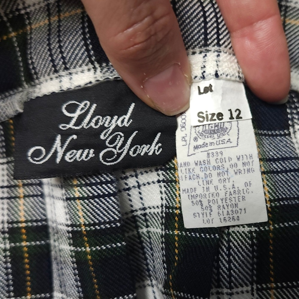 Vintage Lloyd New York Plaid Pleated Midi Skirt Navy White Green Size 12 USA - Picture 5 of 7